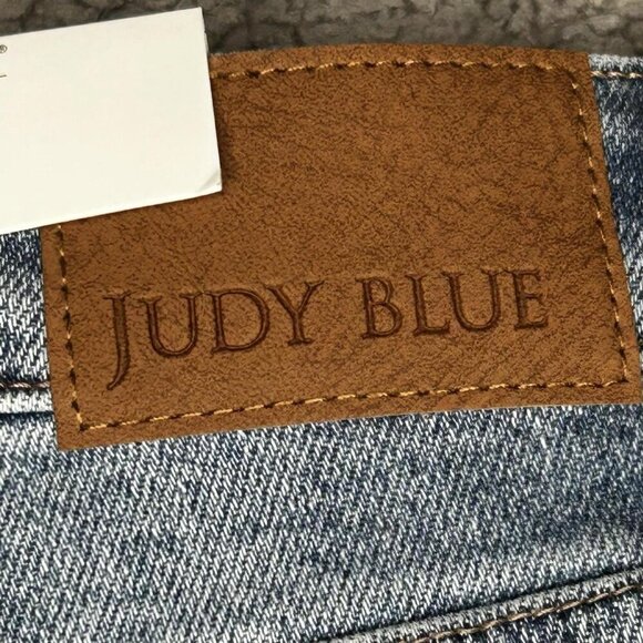 Judy Blue Jean Shorts Womens Medium Blue Denim High Waist Studded Fringed Hem - Picture 7 of 10